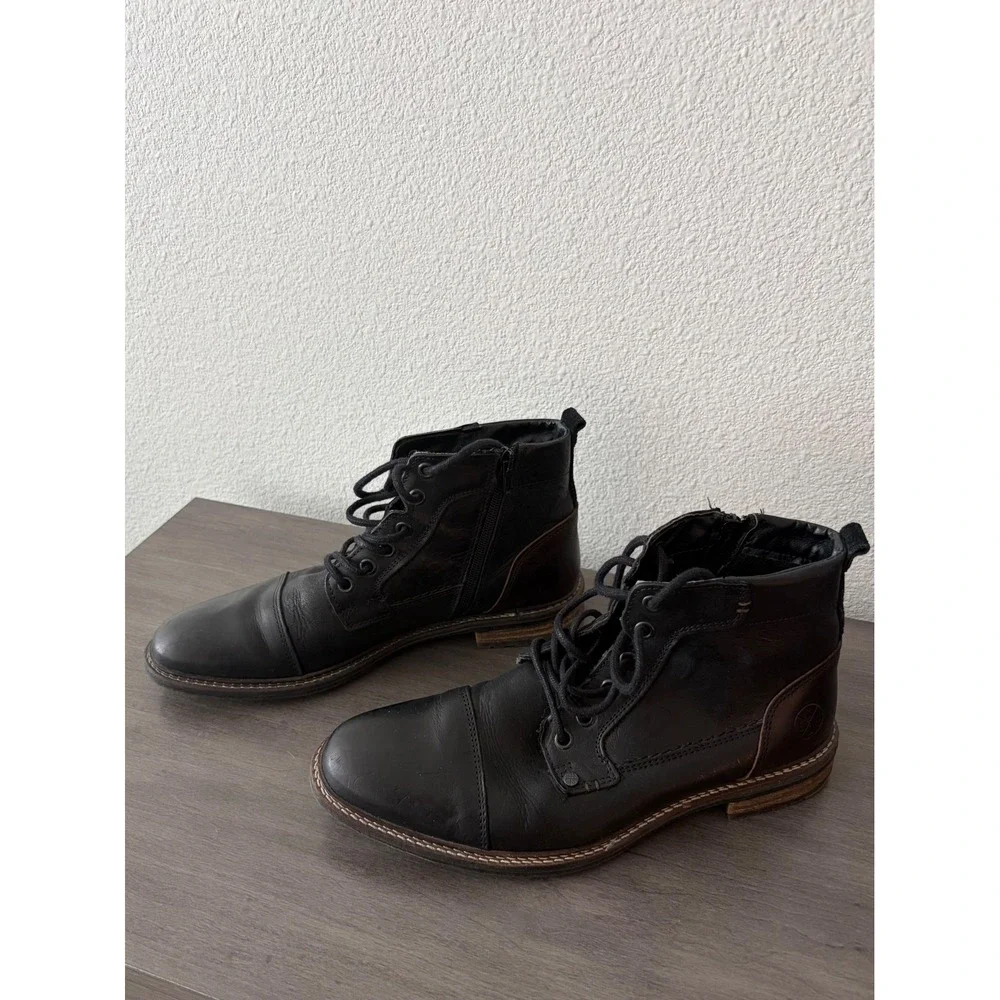 Bullboxer Mens Black Leather Cap Toe Lace Up Side Zip Ankle Boots Portugal US 8
